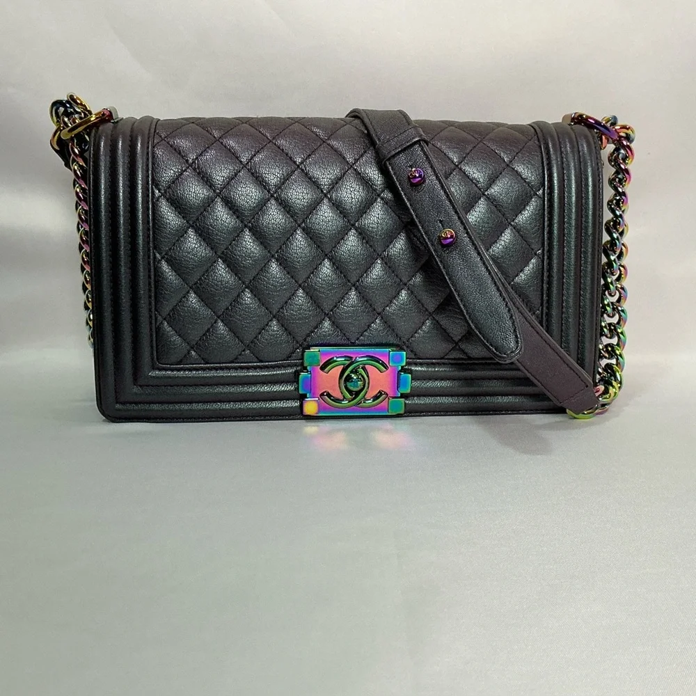 Chanel Purple Iridescent  Mermaid Quilted Shoulder Boy Flap Bag goatskin leather
